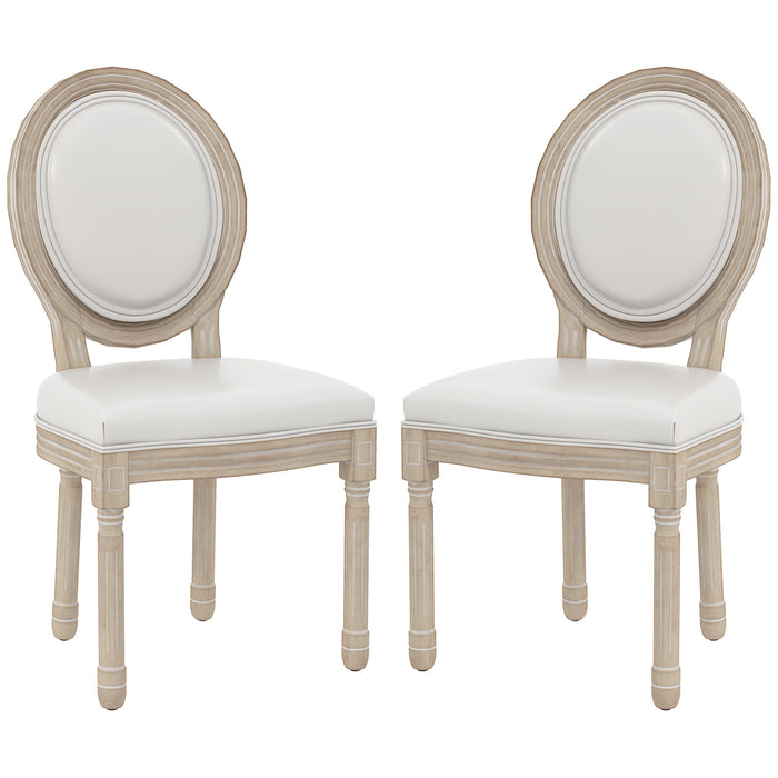 French Vintage Dining Chairs Set of 2 - PU Leather Upholstery with Sturdy Wooden Legs - Elegant Seating for Dining Room