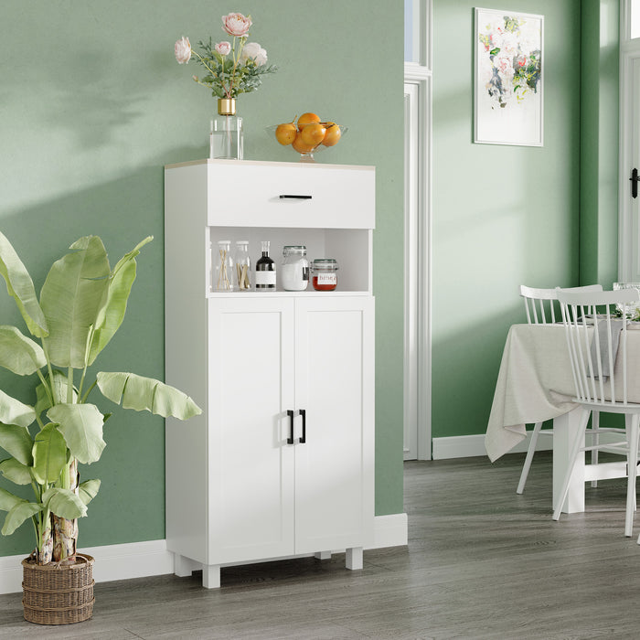 Freestanding Nordic Cupboard - Elegant White Storage Cabinet with Drawers, Doors & Open Countertop - Ideal for Living & Dining Spaces, 130cm