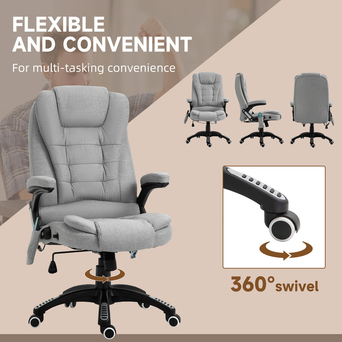 Ergonomic High-Back Office Chair with Heat Massage - Padded Swivel Chair for Gamer & Home Office Use - Heated Comfort, 360° Rotation, Light Grey