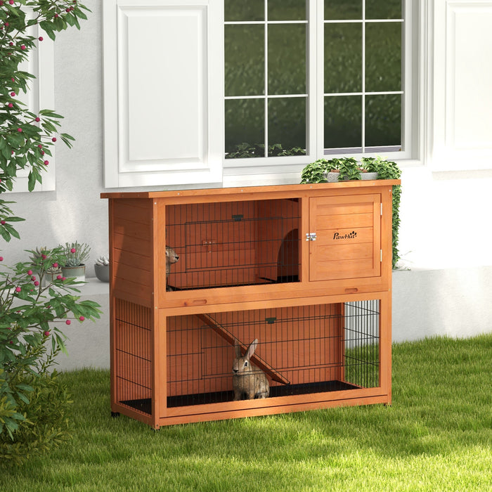 2-Tier Antiseptic Wooden Rabbit Hutch with Outdoor Run - Enhanced Protection, Durable Construction, Pet-Friendly Design - Ideal for Rabbit Safety and Comfort in Outdoor Environments
