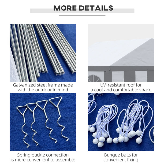 Galvanised 4x4m Party Tent Marquee - Gazebo with Side Panels, Four Windows, Double Doors - Perfect for Parties, Weddings, and Events