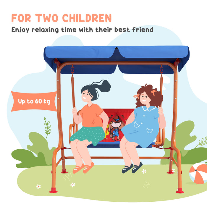 Kids Cowboy-Themed Garden Swing - 2-Seater Chair with Adjustable Canopy and Safety Belts - Perfect for Outdoor Family Fun