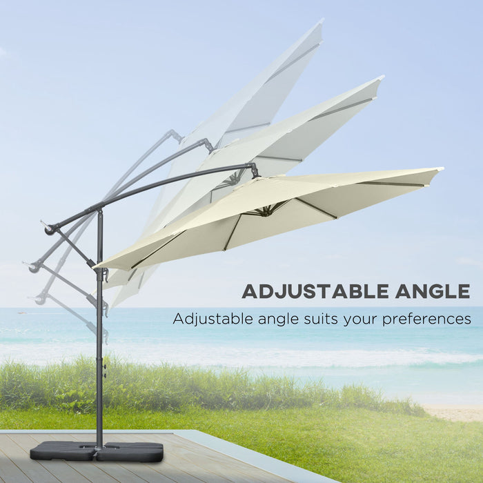Banana Cantilever Umbrella with Crank Handle - 3m Beige Sun Shade Garden Parasol with Cross Base - Convenient Outdoor UV Protection for Patio, Deck, Poolside