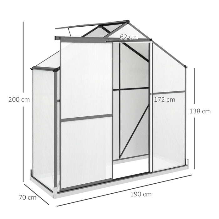 6 x 2.5ft Dark Grey Polycarbonate Greenhouse - Walk-In Structure with Rain Gutter, Sliding Door, and Vent Window - Perfect for Gardeners and Plant Protection