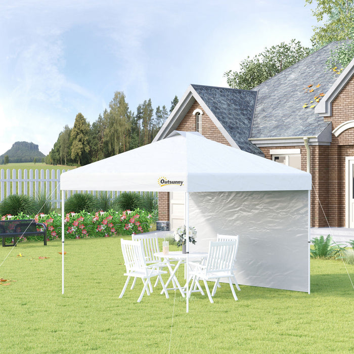 3x3M Pop Up Gazebo - Outdoor Event Shelter with Sidewall & Roller Bag, Adjustable Height - Ideal for Garden, Patio, Parties, White