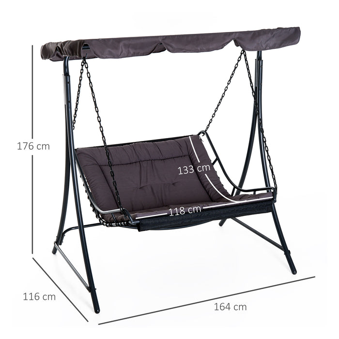 Double Hammock Swing Chair with Canopy - 2-Person Garden Bench Bed, Rocking Sun Lounger with Cushion - Comfortable Outdoor Seating for Backyard & Patio Relaxation, Grey