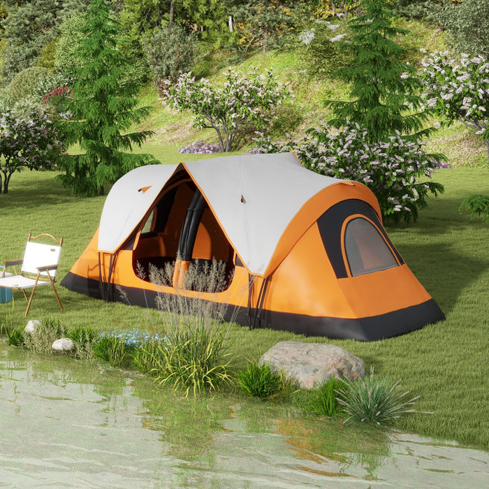 6-8 Person Camping Tent with 2000mm Waterproof Rainfly - Durable Outdoor Shelter with Carry Bag for Fishing, Hiking, Festivals - Spacious & Easy Setup in Orange