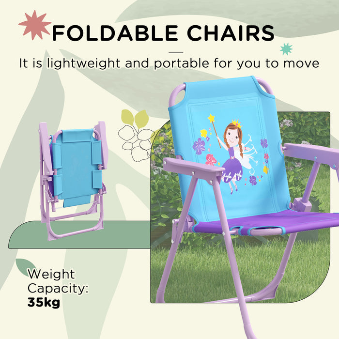 Kids Fairy-Themed Picnic Table Set - Foldable Chairs & Adjustable Parasol for Outdoor Use - Perfect Garden Furniture for Children's Parties and Playdates