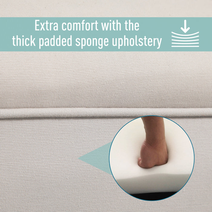 Linen Upholstered Petite Ottoman Bench with Rolled Arms - Sturdy Wooden Legs in Elegant Grey - Versatile End Chair for Bedroom and Living Room