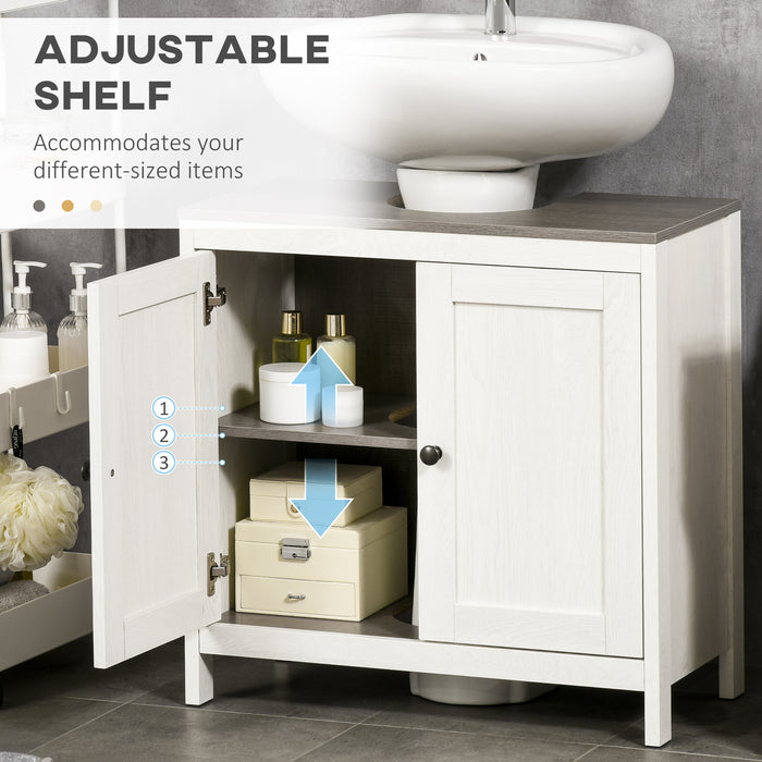 Modern Bathroom Sink Cabinet - Freestanding Floor Storage Cupboard with Adjustable Shelf & Double Doors in Antique White - Ideal for Bathroom Organization and Style Enhancement