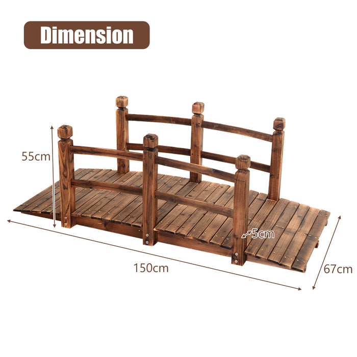 Brown Wooden Garden Bridge - Featuring Safety Railings, Ideal for Yard and Patio Decor - Perfect for Landscape Enhancement & Safe Outdoor Passage