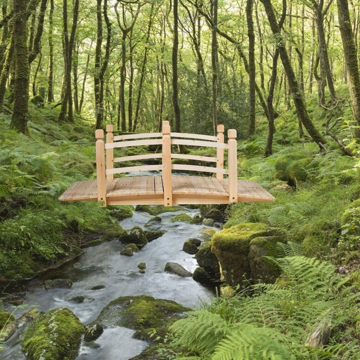 Brown Wooden Garden Bridge - Featuring Safety Railings, Ideal for Yard and Patio Decor - Perfect for Landscape Enhancement & Safe Outdoor Passage