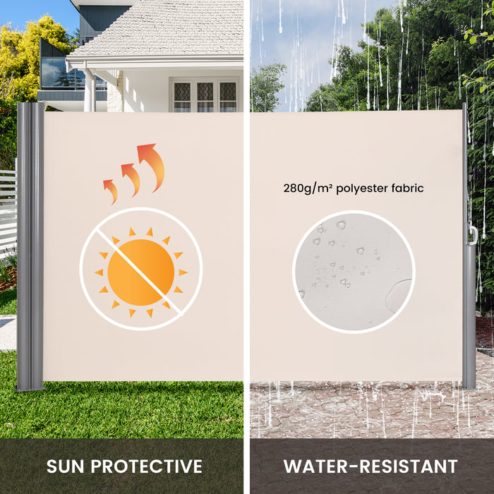 Retractable Folding Side Awning - 600x180 cm Double-Sided with Handle Feature - Perfect for Patio and Outdoor Privacy Solutions