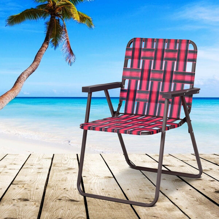 6 Pieces Folding Beach Chair - U Shaped Steel Frame with Armrest in Vibrant Red - Ideal for Seaside Relaxation and Outdoor Gatherings