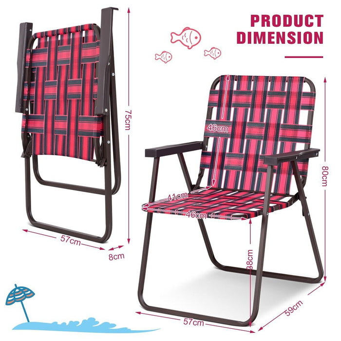 6 Pieces Folding Beach Chair - U Shaped Steel Frame with Armrest in Vibrant Red - Ideal for Seaside Relaxation and Outdoor Gatherings