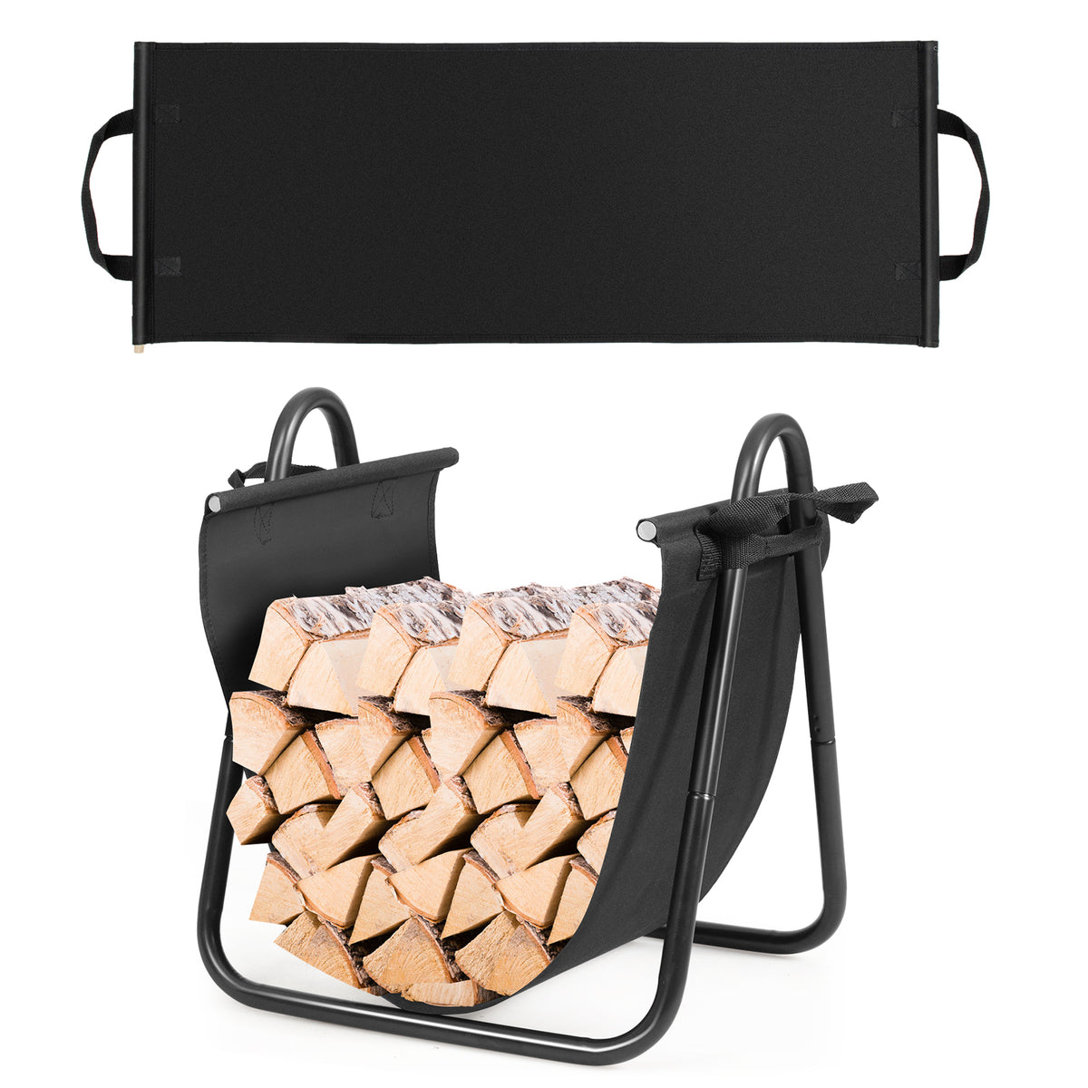 Fireplace Log Holder - 46 x 43 x 52cm Size with Durable Canvas Tote Carrier - Ideal for Organizing and Transporting Firewood