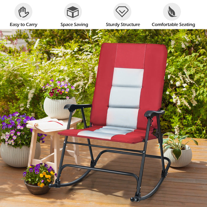 Rocking Chair with High Back and Armrest - Red, Foldable and Padded for Extra Comfort - Ideal for Patio Lounging and Relaxation