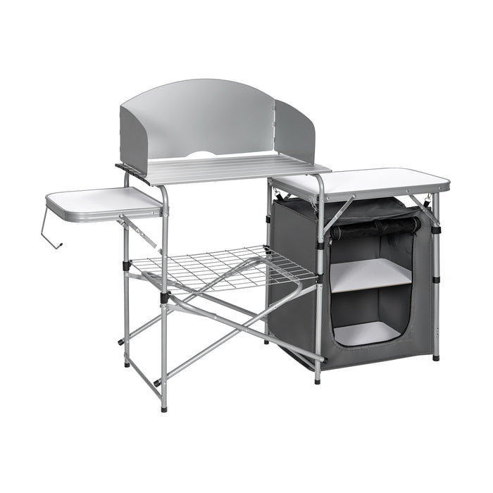 Outdoor Camping Essential - Portable Table with Windscreen and Storage Features for BBQ - Ideal for Campers and Outdoor Enthusiasts