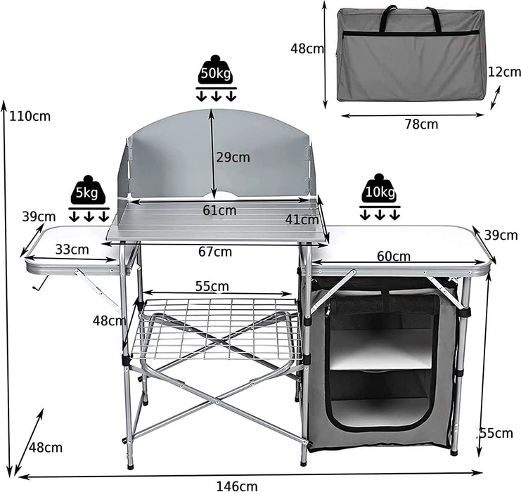 Outdoor Camping Essential - Portable Table with Windscreen and Storage Features for BBQ - Ideal for Campers and Outdoor Enthusiasts