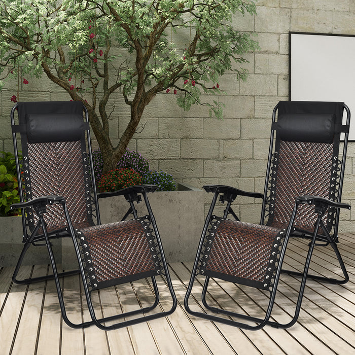Rattan Brand 2 Pcs Folding Sun Lounger Model RFL-01 - Reclining Chair with Removable Headrest in Brown - Perfect for Relaxing Outdoors and Enhancing Patio Decor