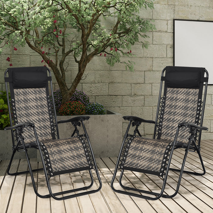 Rattan Brand 2 Pcs Folding Sun Lounger Model RFL-01 - Reclining Chair with Removable Headrest in Brown - Perfect for Relaxing Outdoors and Enhancing Patio Decor