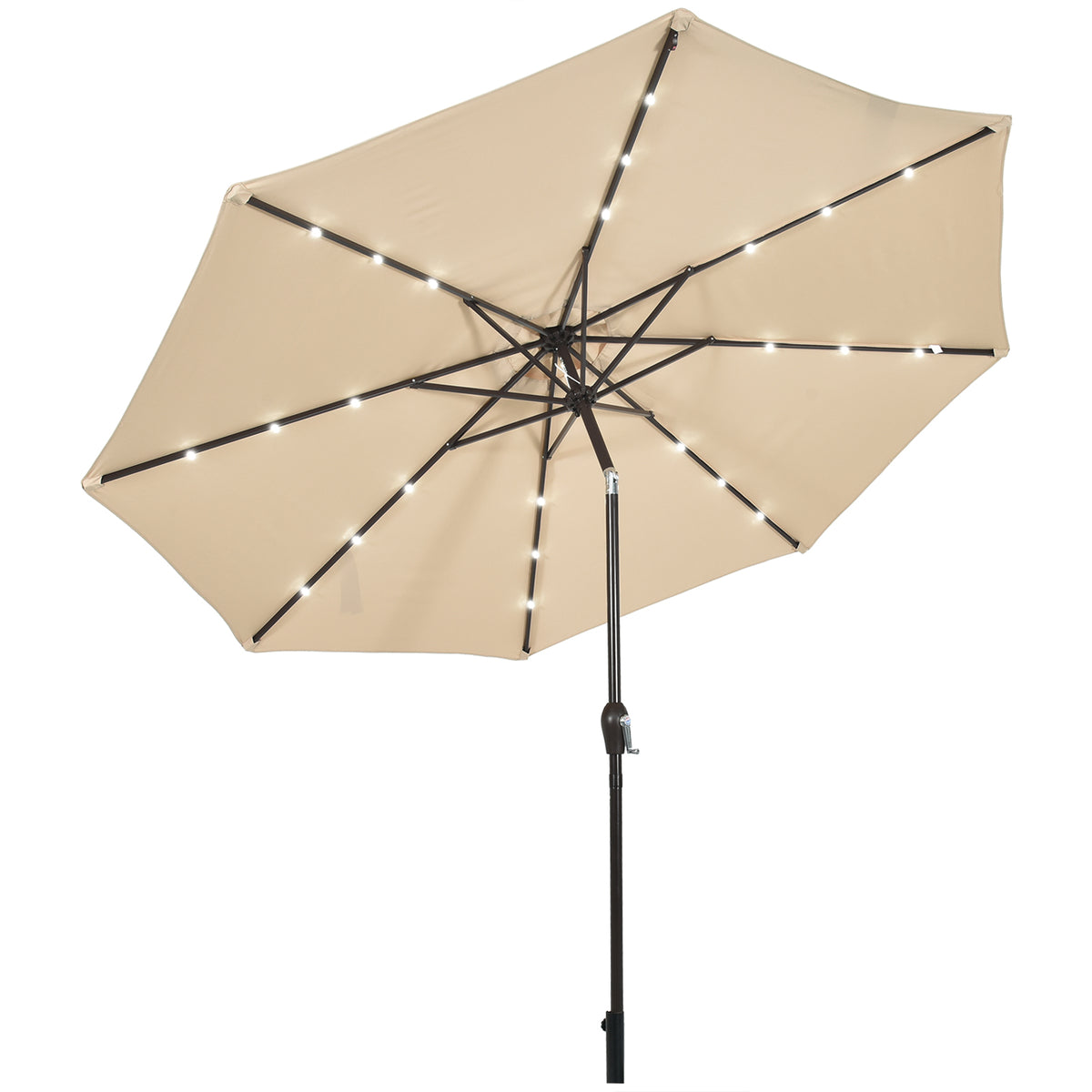 3M Brand - Solar Powered LED Lighted Patio Umbrella with Tilt and Crank, Beige - Ideal for evening outdoor gatherings and energy saving