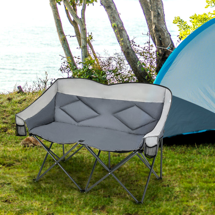 Double Folding Camping Chair - Padded Seat with Storage Pockets in Blue - Ideal for Outdoor Activities and Camping Trips