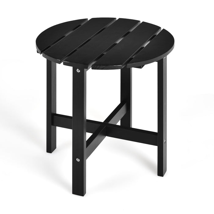 Wood Patio Table, Round Model - End Table with Slatted Design in Black - Perfect for Balcony or Lawn Spaces