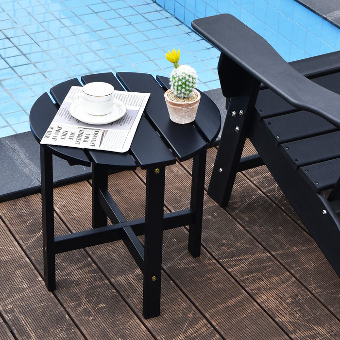 Wood Patio Table, Round Model - End Table with Slatted Design in Black - Perfect for Balcony or Lawn Spaces