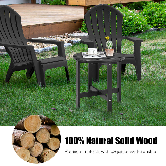 Wood Patio Table, Round Model - End Table with Slatted Design in Black - Perfect for Balcony or Lawn Spaces
