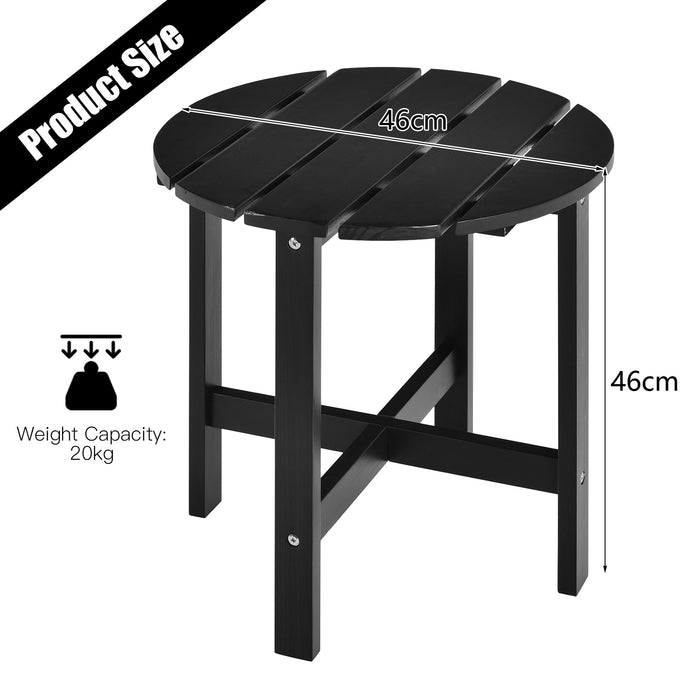 Wood Patio Table, Round Model - End Table with Slatted Design in Black - Perfect for Balcony or Lawn Spaces