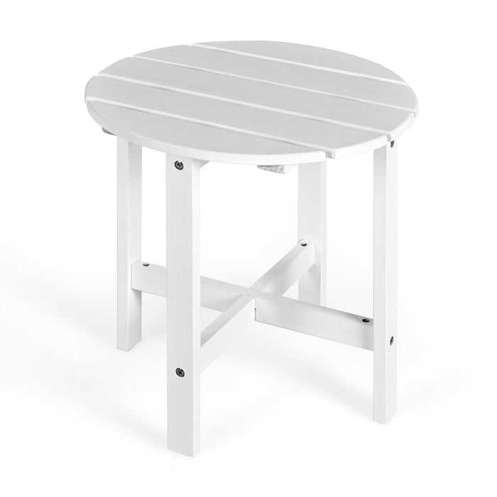 Wood Patio Table, Round Model - End Table with Slatted Design in Black - Perfect for Balcony or Lawn Spaces