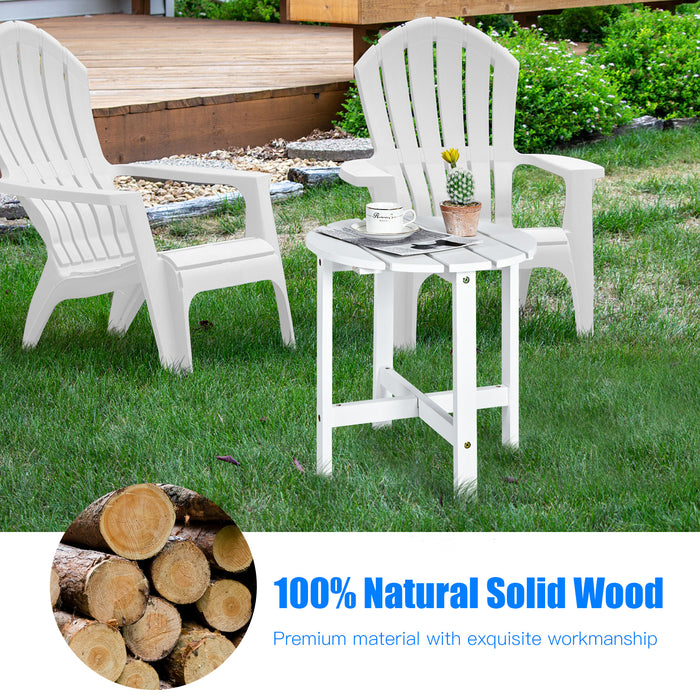 Wood Patio Table, Round Model - End Table with Slatted Design in Black - Perfect for Balcony or Lawn Spaces