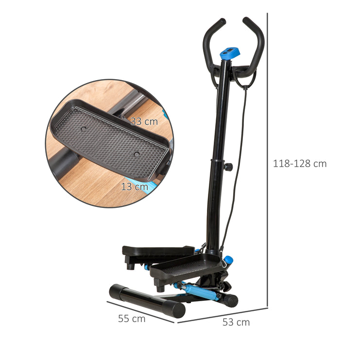 Adjustable Twist Stepper with LCD Monitor - Height-Adjustable Handlebars, Compact Home Fitness Step Machine, Black and Blue - Ideal for Cardio Workout and Lower Body Toning