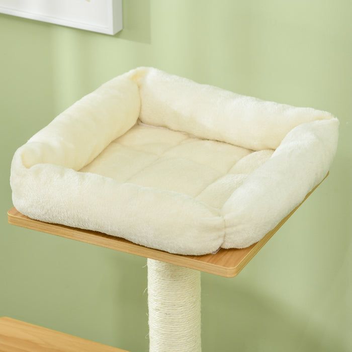 Cat Scratching Tree with Cozy House and Bed - Multi-Level Cat Perch with Posts, 59.5 x 39.5 x 114 cm in Oak Finish - Ideal for Play, Scratch, and Rest for Felines