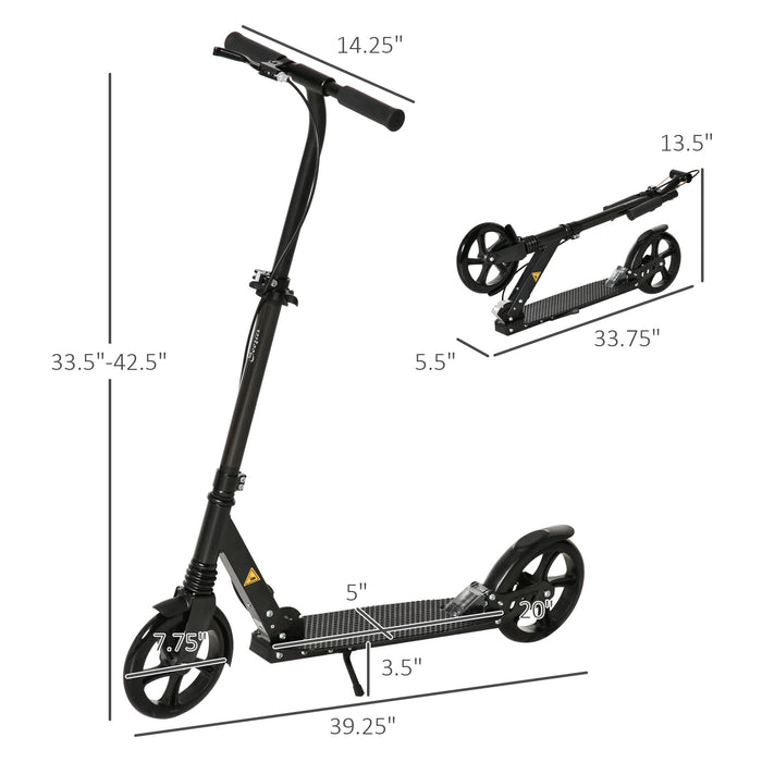 Folding Kick Scooter with One-Click Operation - Adjustable Handlebar, Kickstand, Dual Brakes, Shock Absorption, for Ages 14+ - Quick Fold Design for Teens and Adults