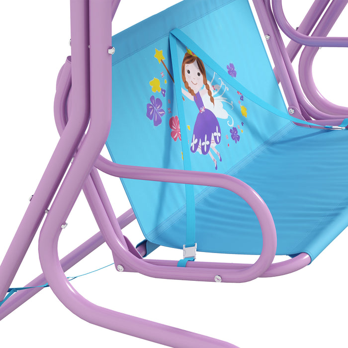 Kids Fairy-Themed Garden Swing - Adjustable Canopy and Safety Seat Belts - Perfect for Backyard, Porch, or Poolside Fun