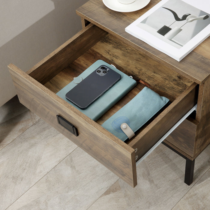 Vintage-Style Bedside Table Set - 2-Drawer End Side Unit with Sturdy Metal Frame - Ideal for Bedroom Coziness & Living Room Elegance