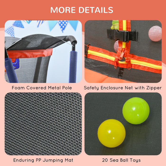 Kids Trampoline with Safety Enclosure and Basketball Hoop - 4.6FT, Includes Sea Balls, Perfect for Ages 3-10 - Fun Outdoor Activity for Children