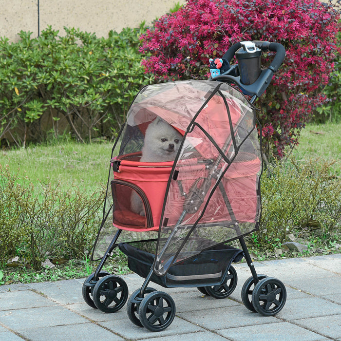 Foldable Dog Stroller with Waterproof Rain Cover - Easy One-Click Folding Pushchair, EVA Wheels, Brake System, Storage Basket, and Adjustable Canopy - Ideal for Safe, Comfortable Pet Transportation