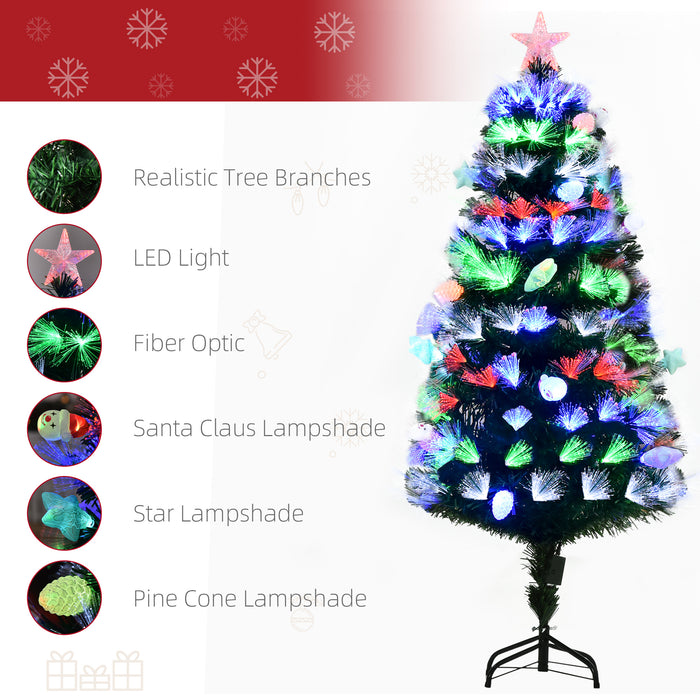 Pre-Lit 5FT Artificial Christmas Tree with Fiber Optic Ornaments - Star-Topped LED Lights for Festive Glow - Ideal Holiday Décor for Home or Office