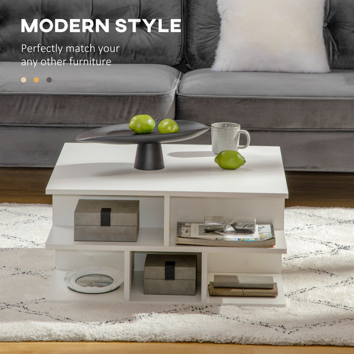 Modern White Square Coffee Table - Cocktail Centerpiece with Ample Storage, 70cm - Ideal for Living Room Organization and Style