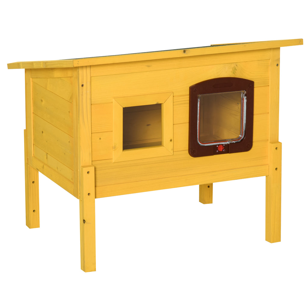 Outdoor Wooden Cat House - Water-Resistant Roof, Enclosed Kitty Play Shelter with Door and Window - Ideal for Garden Pet Haven and Privacy