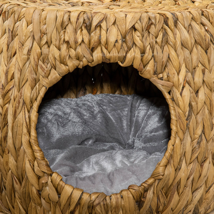 Rattan Kitten Bed Stool - Wicker Cat Cave with Soft Washable Cushion for Cozy Naps - Perfect for Outdoor & Indoor Pet Relaxation, 44x43x41cm