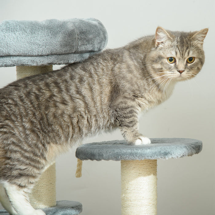 Kitty Scratcher 65cm Cat Tree - Activity Center with Scratching Post, Playhouse & 2 Perches - Ideal for Cats Exercise and Rest with Hanging Sisal Rope, Grey