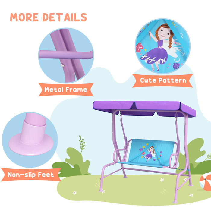 Kids Fairy-Themed Garden Swing - Adjustable Canopy and Safety Seat Belts - Perfect for Backyard, Porch, or Poolside Fun