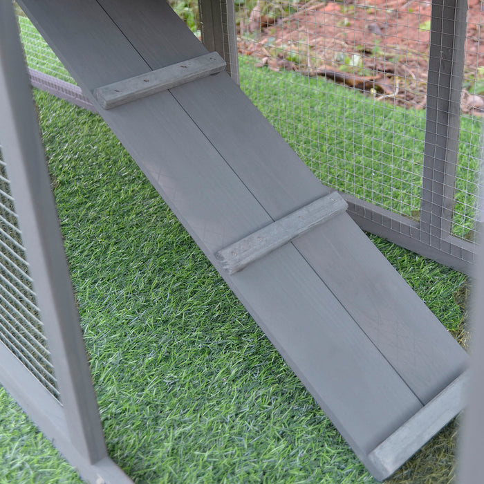 2-Story Small Animal Fir Wood Hutch with Ramp - Burnt Yellow Finish - Ideal Habitat for Rabbits & Guinea Pigs