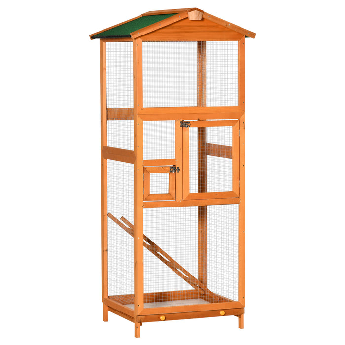 Outdoor Wooden Finch Aviary - Spacious Birdcage with Easy Clean Pull Out Tray and Dual Access Doors - Ideal Habitat for Multiple Finches