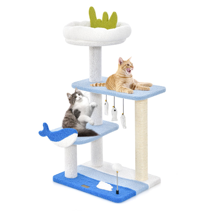 Ocean Dreams - Blue Cat Tree with Scratching Posts & Hanging Toys - Ideal for Cat Exercise & Playtime Enrichment