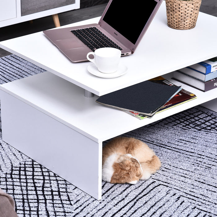 Modern 2-Tier Rectangular Coffee Table - White Finish with Open Storage Shelf - Ideal for Living Room, Entryway, or Hallway